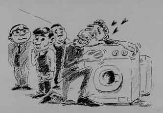 cartoon 'drie Chinezen met wasmachine'